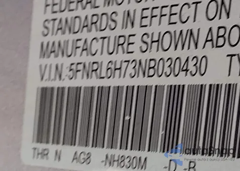 2022 Honda Odyssey Ex-L z USA, uszkodzony, nr VIN 5FNRL6H73NB030430